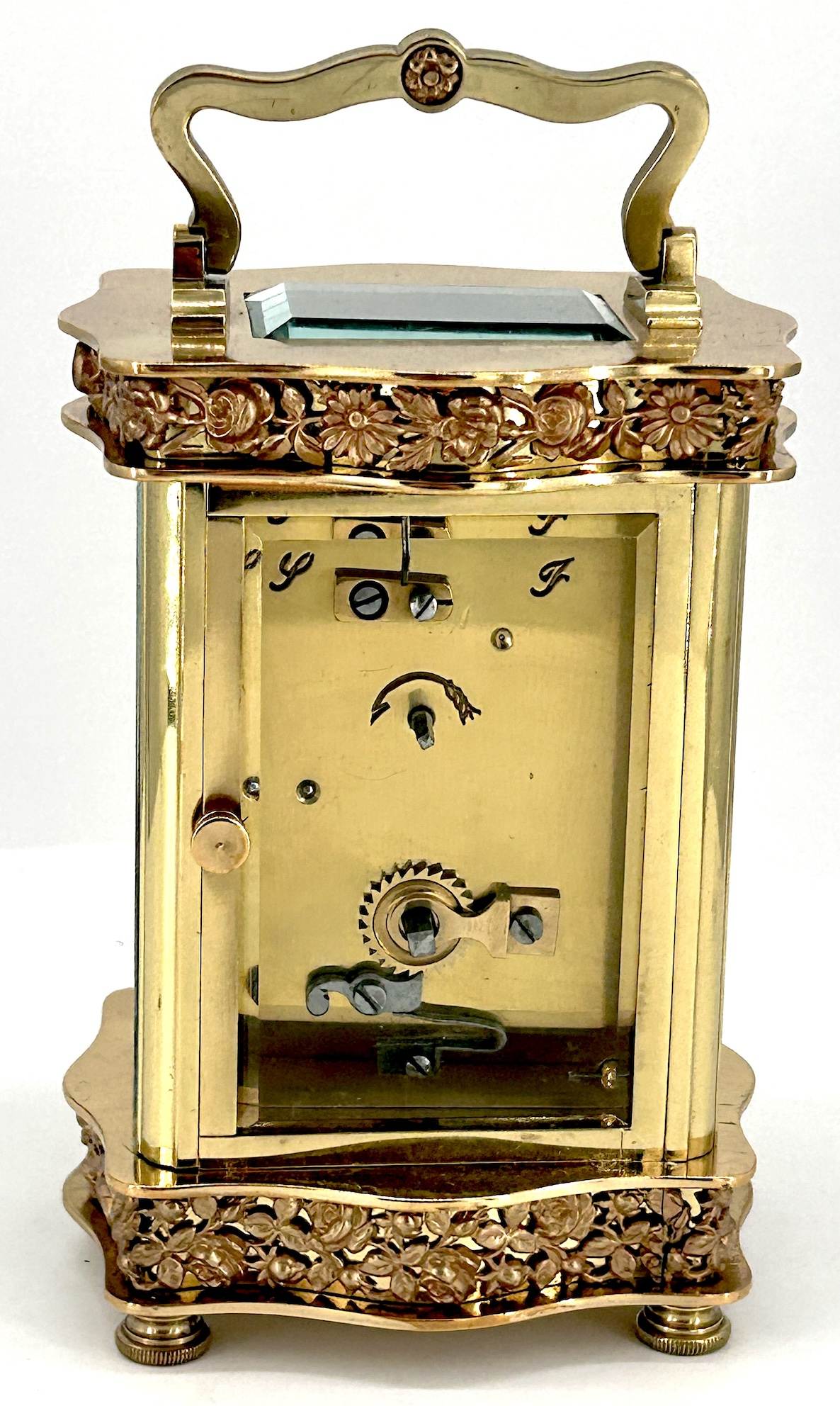 Rare Foliate Antique French 8-Day Carriage Clock