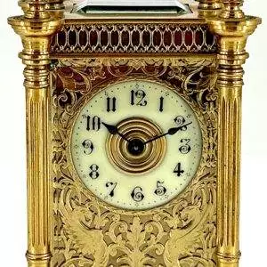 Fabulous Ornate Masked dial Carriage Clock – French 8-Day Carriage Clock C1900