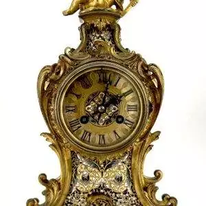 Rare Victorian Antique French Champleve figural Boulle Mantel Clock C1860