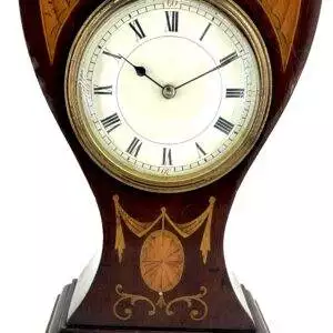 Unusual Antique Edwardian inlaid Mahogany Mantel Clock C1905