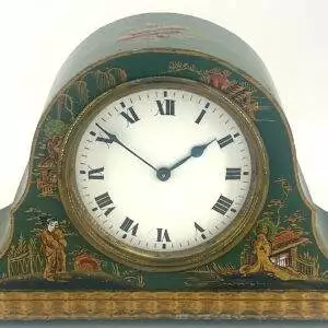 Fine Green Antique Hand painted Chinoiserie mantel Clock C1900