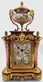 Incredible French Bronze Ormolu Hand Painted sevres panel Mantle Clock - ca1850