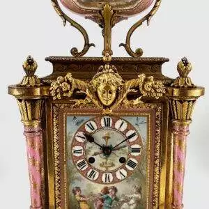 Incredible French Bronze Ormolu Hand Painted sevres panel Mantle Clock - ca1850