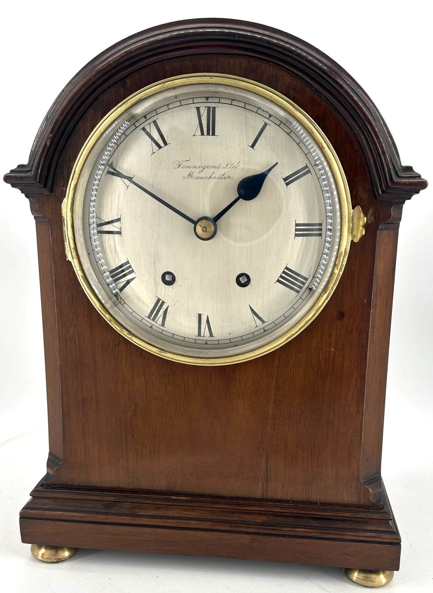 Stunning French mahogany arch top mahogany case Bracket clock. The movement is a rare French platform escapement which strikes a gong.