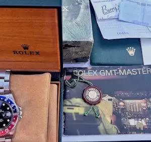 Rolex Watch GMT-Master Pepsi Bezel Ref. 16750 Circa 1986 Box Tag Wallet & Papers