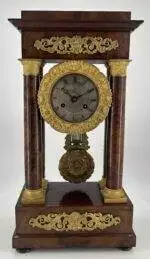 Fabulous Victorian burr Walnut Portico Mantel Clock - ca1840