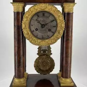 Fabulous Victorian burr Walnut Portico Mantel Clock - ca1840