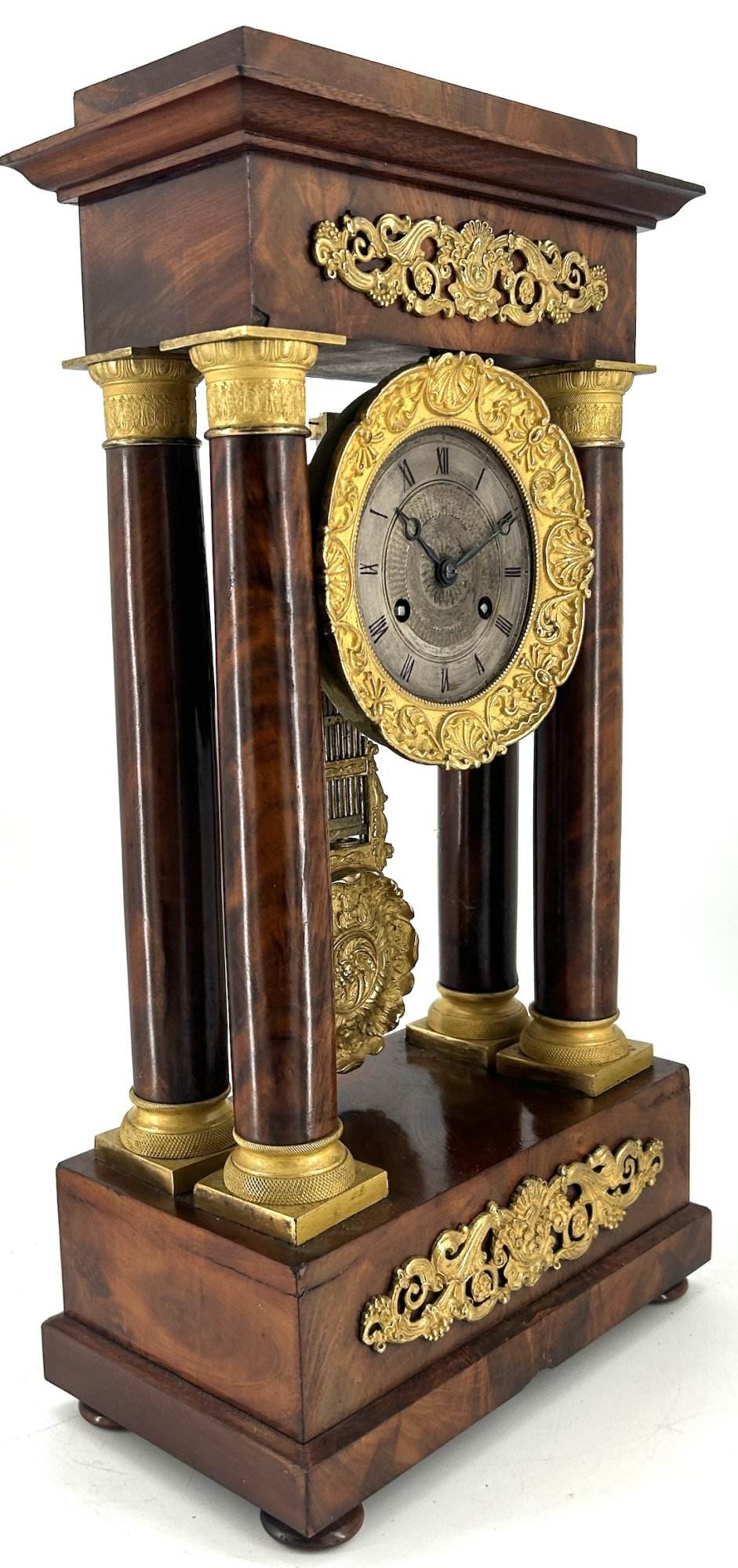 Fabulous Victorian burr Walnut Portico Mantel Clock - ca1840 - Image 11