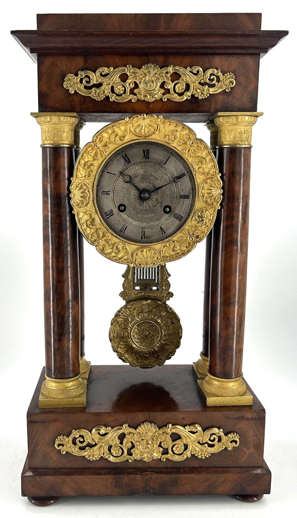 Fabulous Victorian burr Walnut Portico Mantel Clock - ca1840 - Image 10