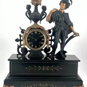 Stunning Victorian French Figural Slate & Spelter Mantel Clock - ca 1890