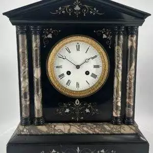 Wonderful French Victorian Slate & Marble Mantle Clock - ca1900