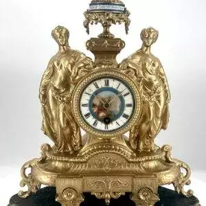 Luxurious Victorian Gilt Sevres Figural Mantle Clock - ca 1880