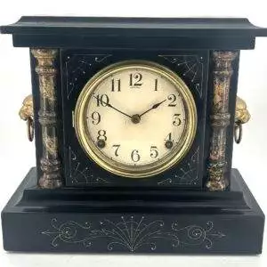 Stunning Architectural American Slate Mantel Clock by Welch - ca1900