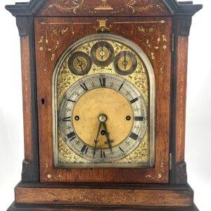 Original dial Original ornate hands Satinwood and boxwood inlay to the case Original finish Musical triple fusee movement striking a nest of 8 bells Working Order, recently serviced Comes with key Measures 50cm height, 37cm width. 26.5cm depth. Lovely triple fusee musical Bracket ca 1860. Original chapter ring dial with original black ornate hands and embossed ormolu face plate. The movement is very special it has a Triple subsidiary, with rise and fall tune change and regulation triple fusee movement. Exquisite satin and boxwood floral inlay decoration. Good condition for age, showing minor signs of age and cosmetic wear to the case. Please view the many photos make sure you would be happy.
