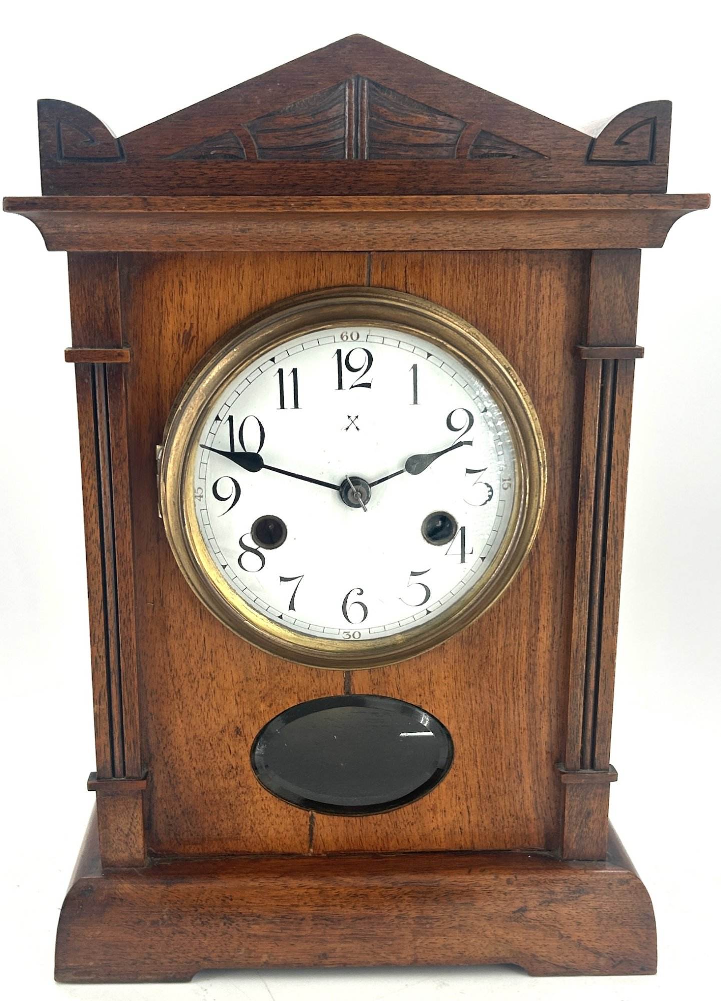 Victorian Walnut Mantel Clock by HAC - ca1900