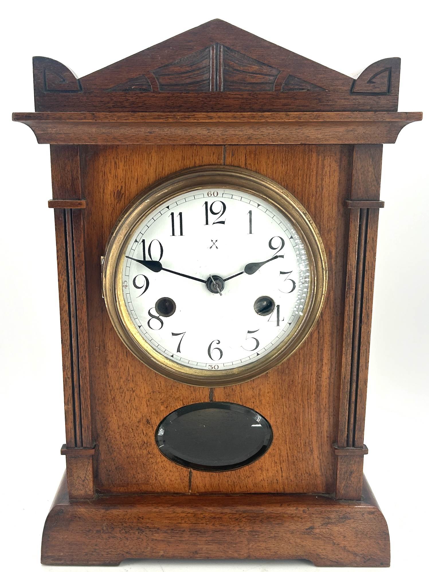 Victorian Walnut Mantel Clock by HAC - ca1900