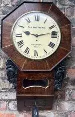 Octagonal inlaid single Fusee Wall Clock - ca 1880