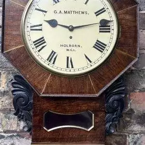 Octagonal inlaid single Fusee Wall Clock - ca 1880