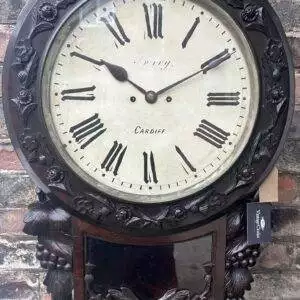 Fabulous Welch Victorian Rosewood Carved Twin Fusee Drop Dial Clock – Ca 1860