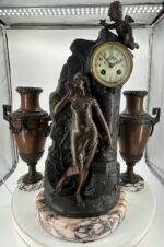 Lovely French Art Nouveau Figural Mantel Clock Set – Ca 1900