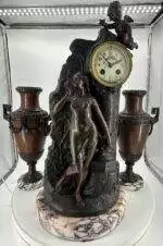 Lovely French Art Nouveau Figural Mantel Clock Set – Ca 1900