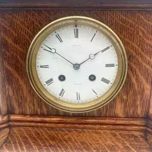 Lovely Edwardian architectural Oak Case Mantel Clock – 8 Day gong striking Clock