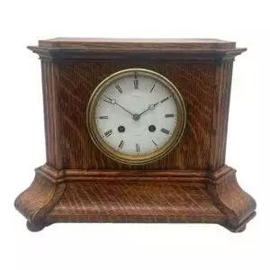 Lovely Edwardian architectural Oak Case Mantel Clock – 8 Day gong striking Clock