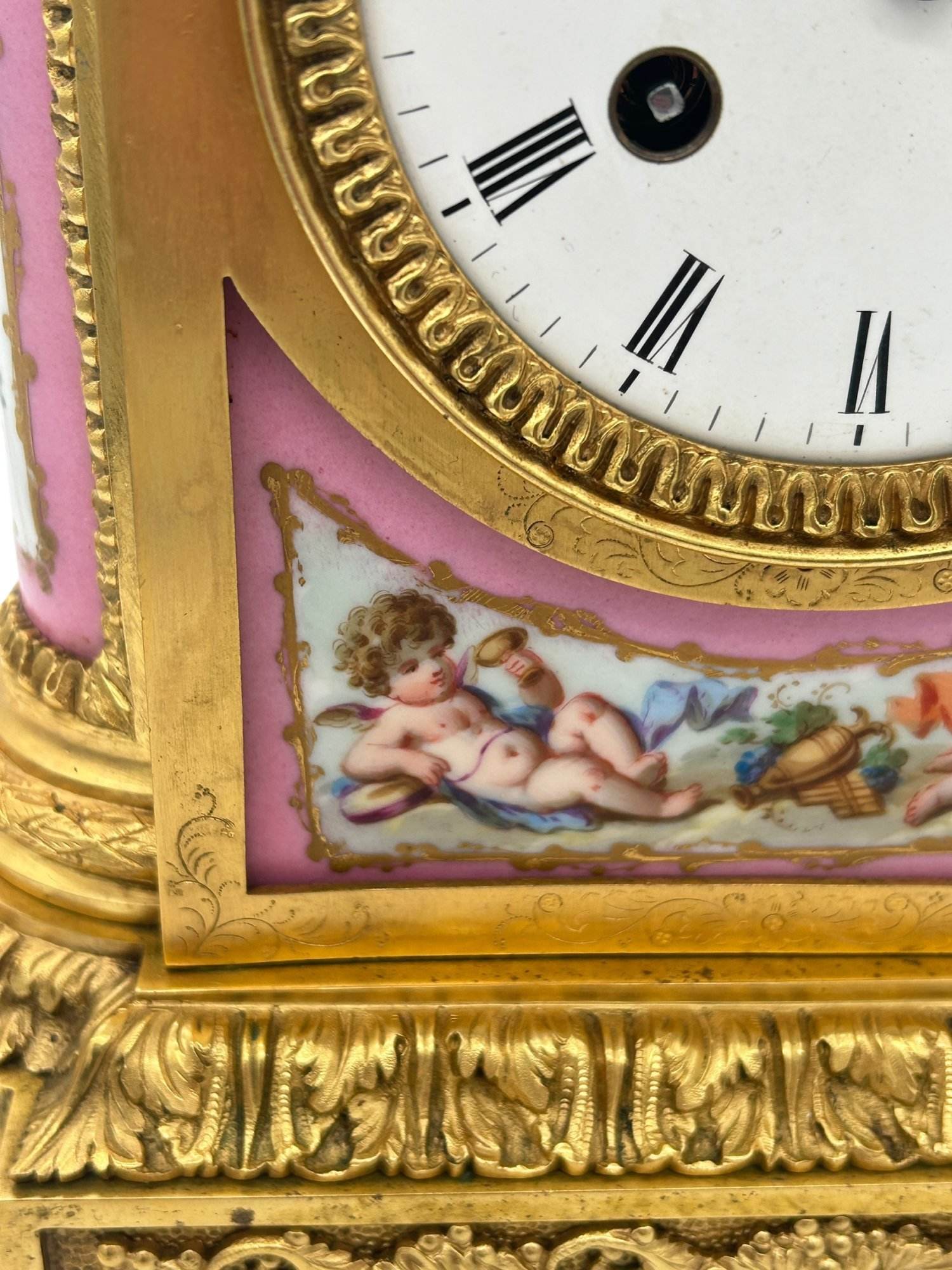 Outstanding Antique French Pink Sevres Ormolu Mantel Clock – ca1860 - Image 4