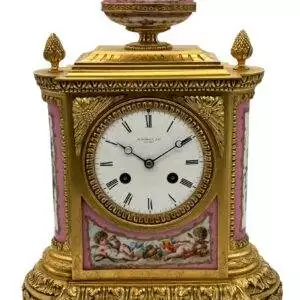 French Pink Sevres Ormolu Mantel Clock