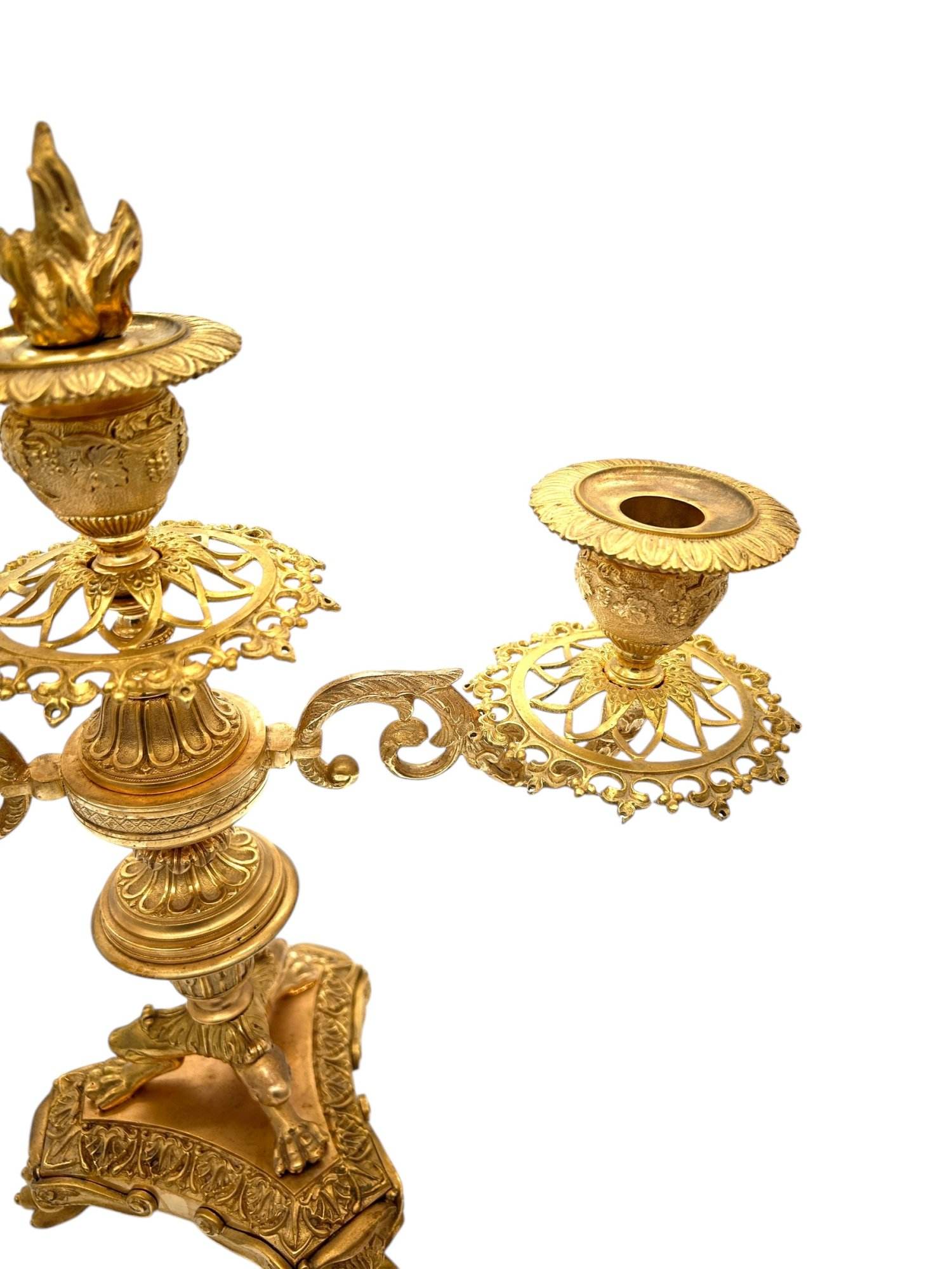 Stunning Antique French Ormolu Bronze 3 Branch Candlelabra Pair - Image 3