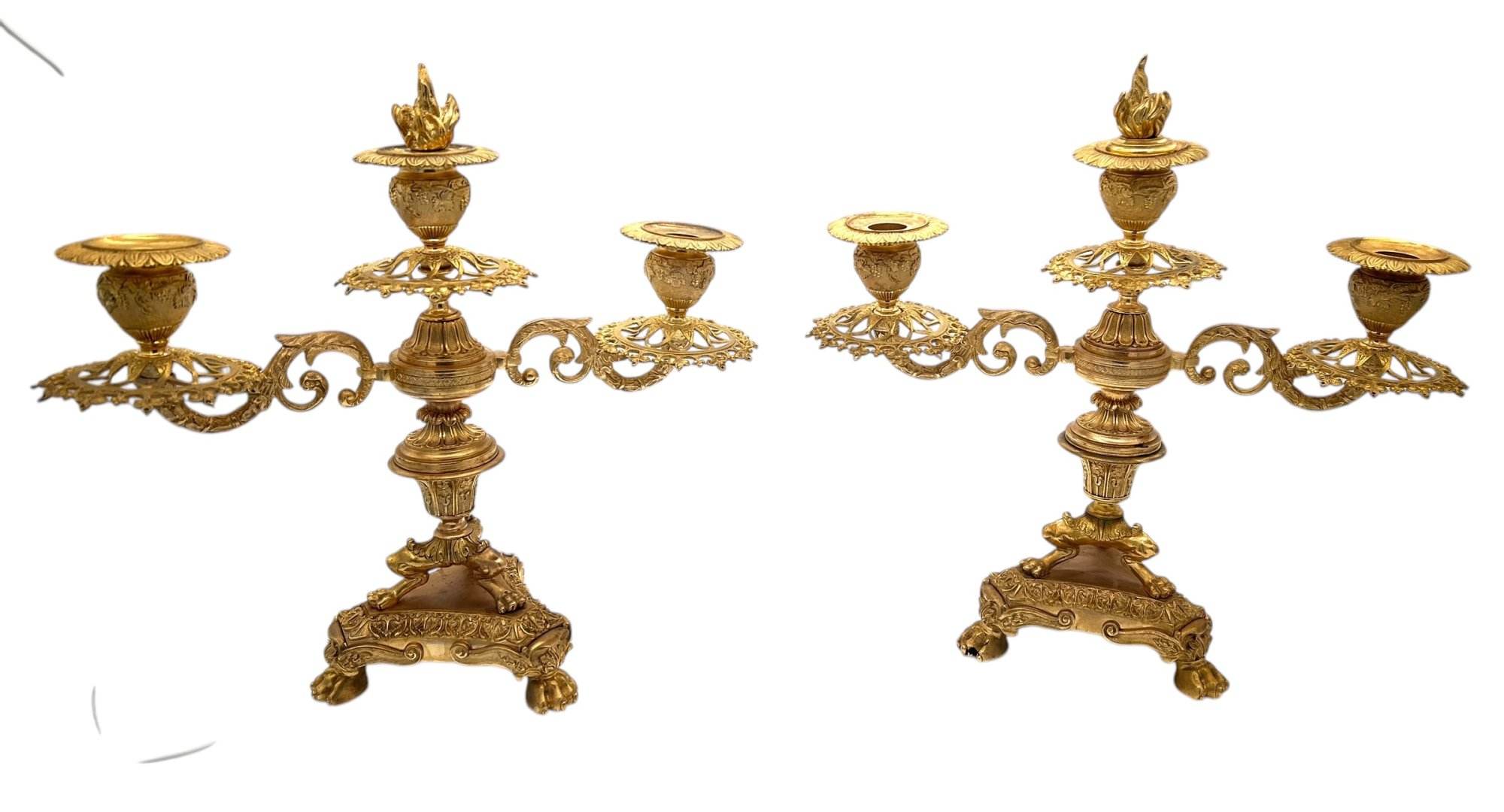 Stunning Antique French Ormolu Bronze 3 Branch Candlelabra Pair - Image 10