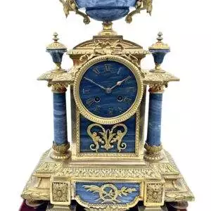 Wonderful Bronze ormolu & Marble Mantel Clock on original Stand – ca1860