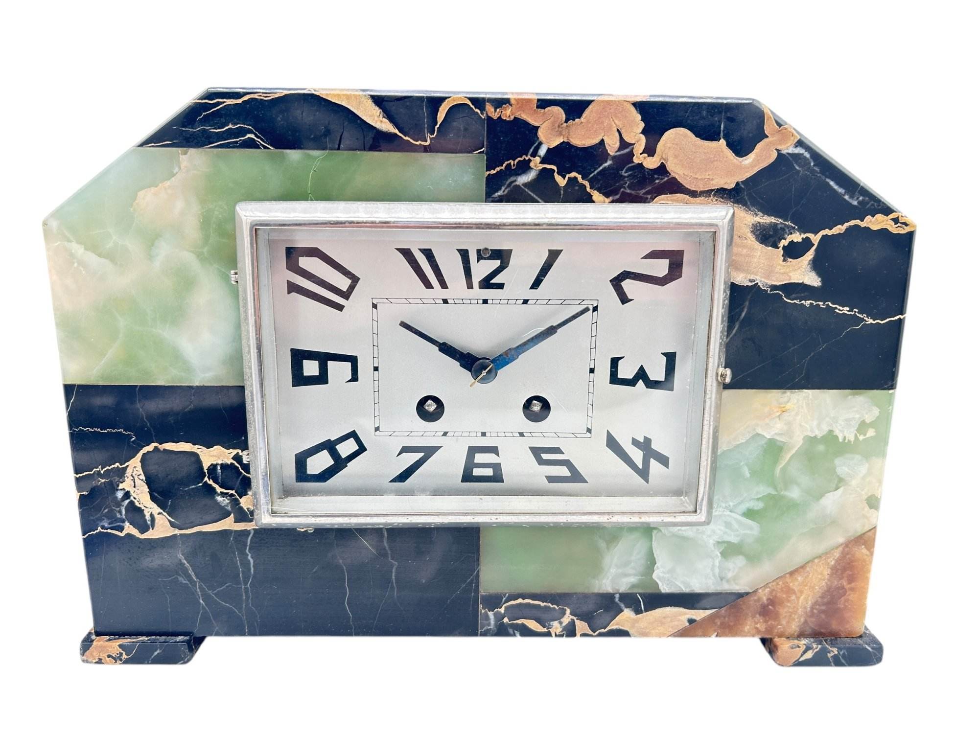 Fabulous French Art Deco Marble & Retriever Dog Figural Mantel Clock Set – ca1920 - Image 3