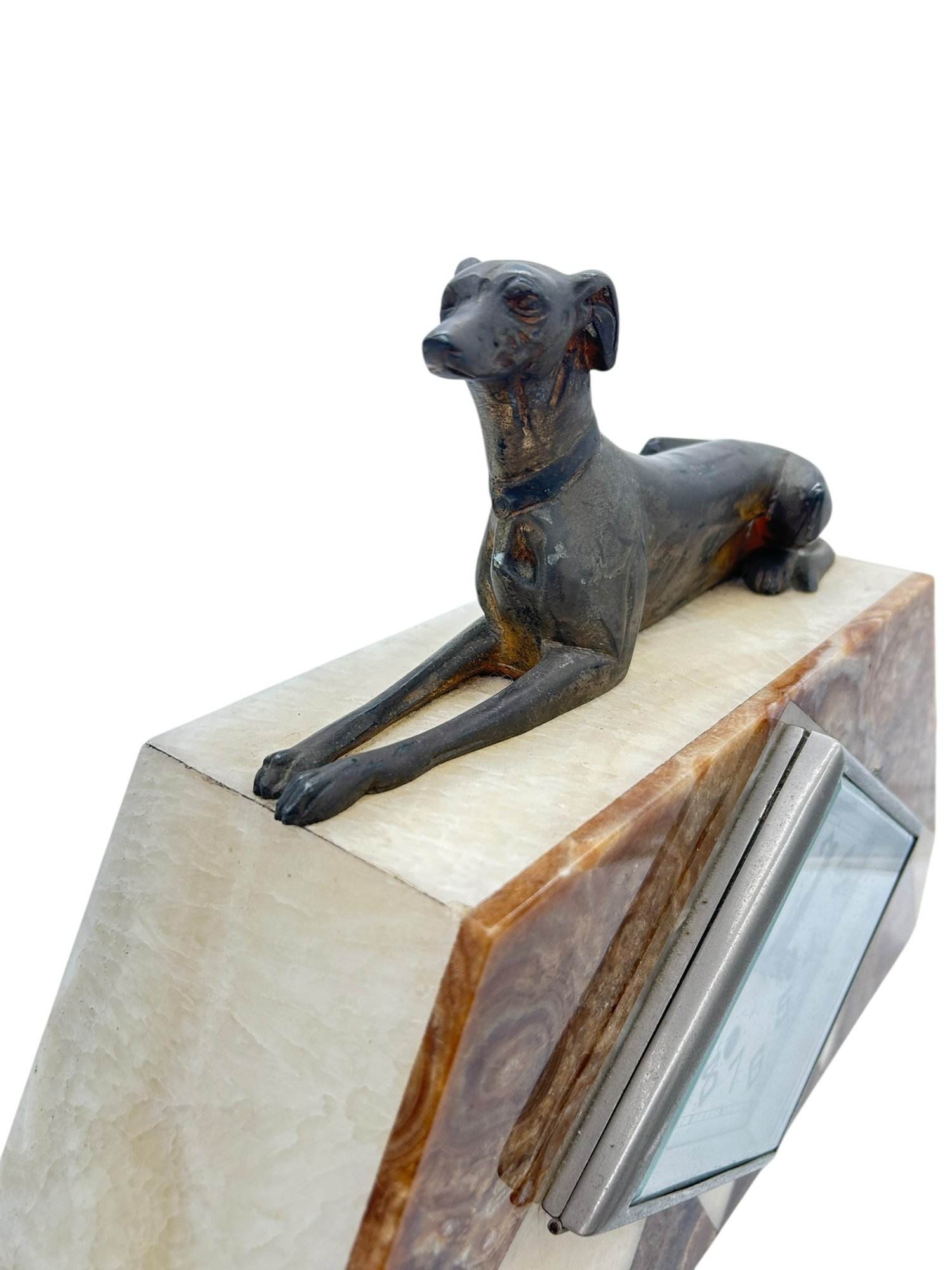 Beautiful French Art Deco Marble & Greyhound Dog Figural Mantel Clock – ca1920 - Image 10
