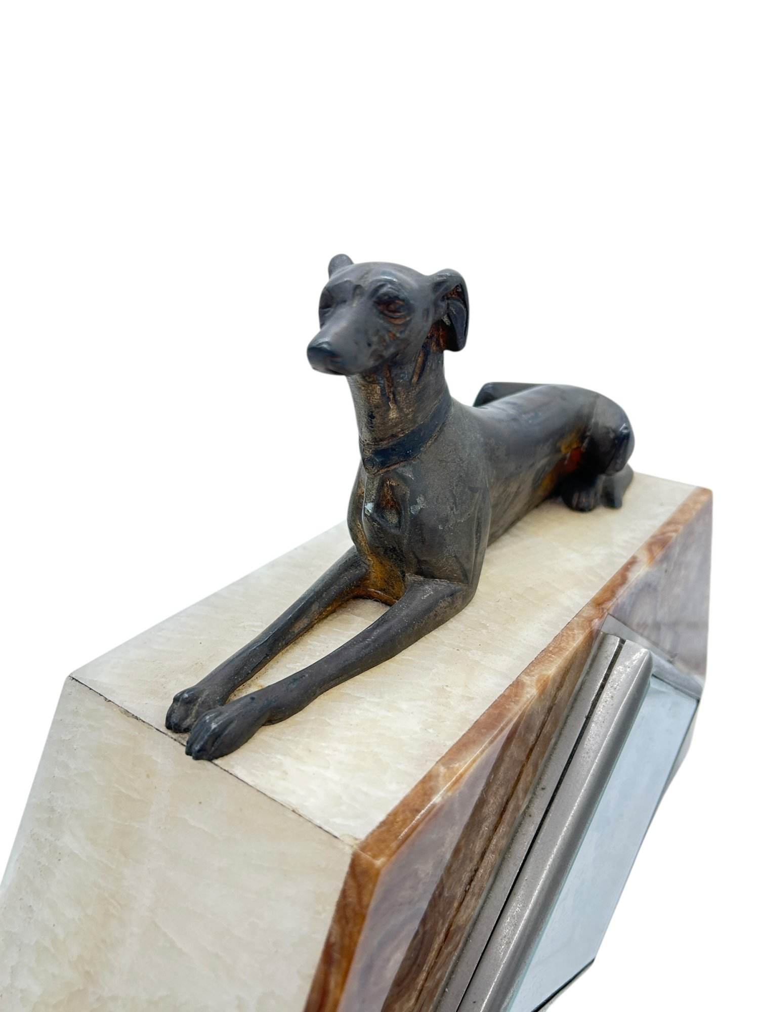 Beautiful French Art Deco Marble & Greyhound Dog Figural Mantel Clock – ca1920 - Image 9