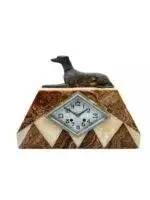 Beautiful French Art Deco Marble & Greyhound Dog Figural Mantel Clock – ca1920