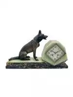 Stunning French Art Deco Marble & Alsatian Dog Figural Mantel Clock – ca1920