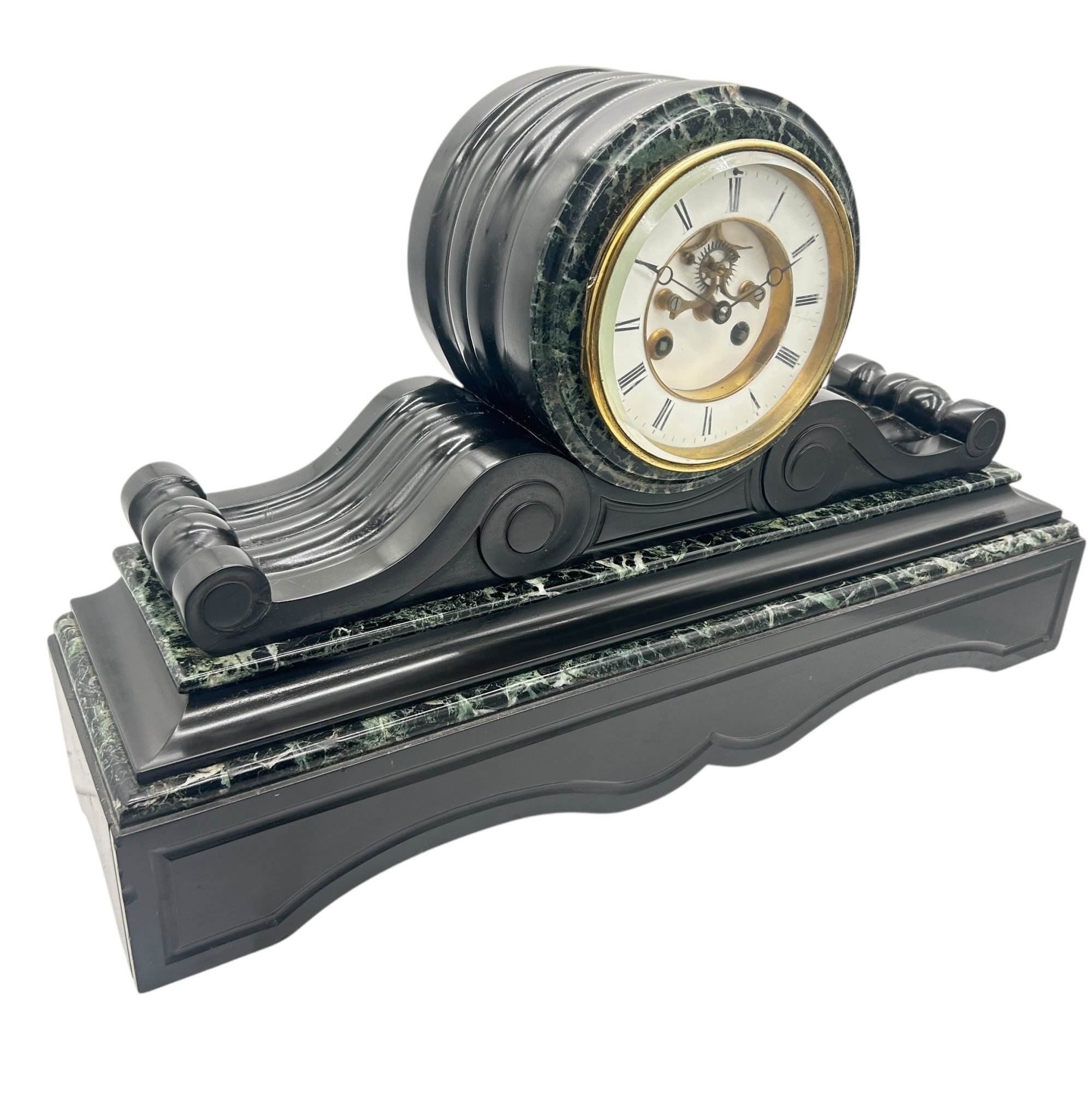 Fabulous Victorian Drum Head Slate & green marble Mantel Clock – ca1870 - Image 2