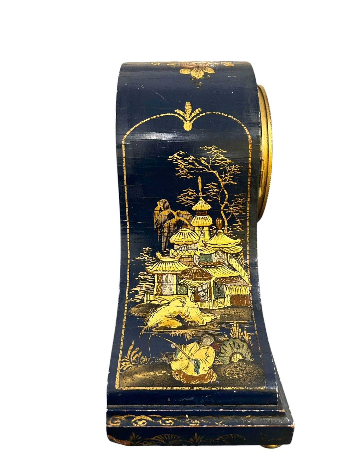 Fantastic Ansonia Coalport Blue Chinoiserie Hat Shaped Mantel Clock - Image 3