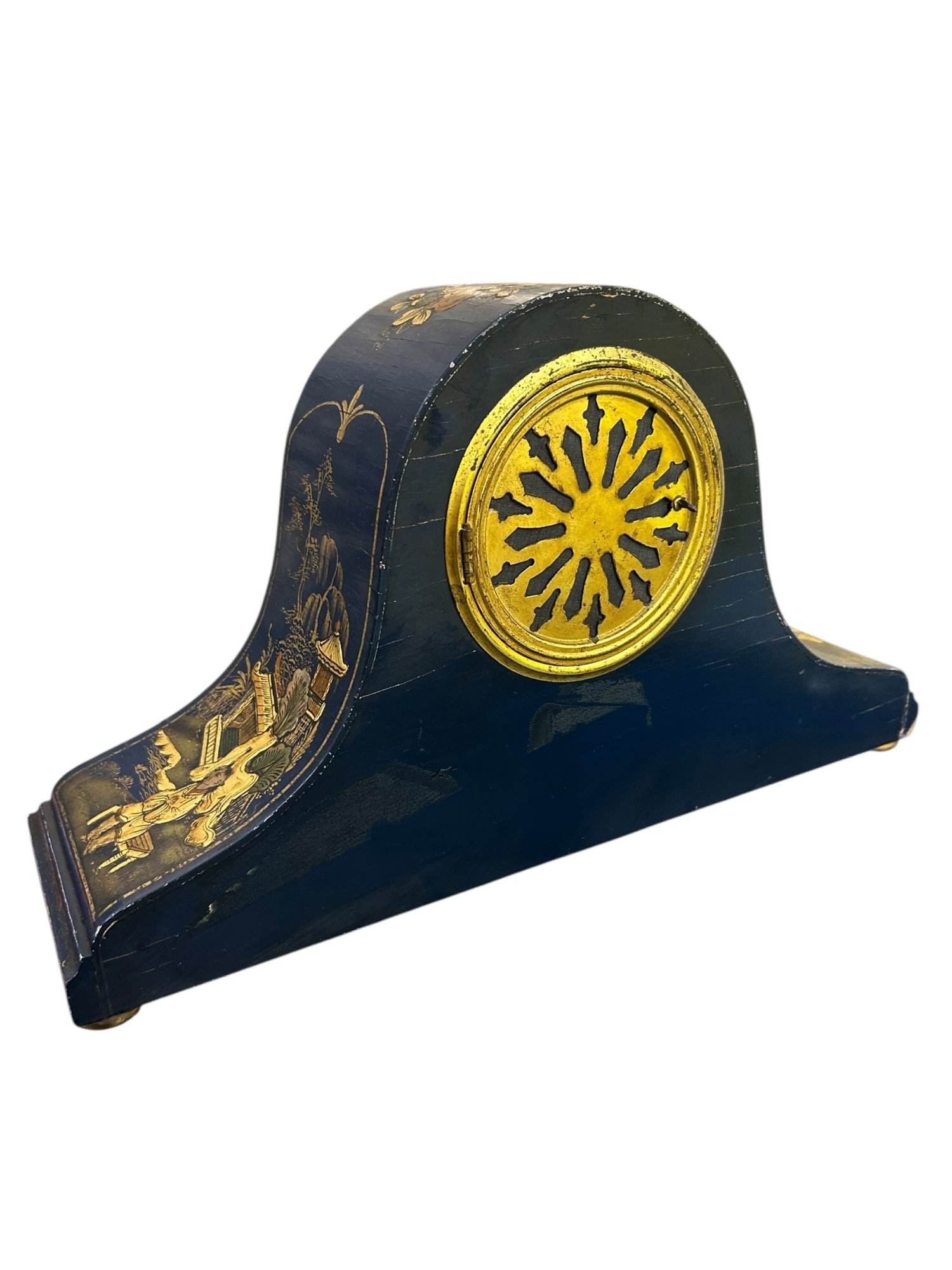 Fantastic Ansonia Coalport Blue Chinoiserie Hat Shaped Mantel Clock - Image 2