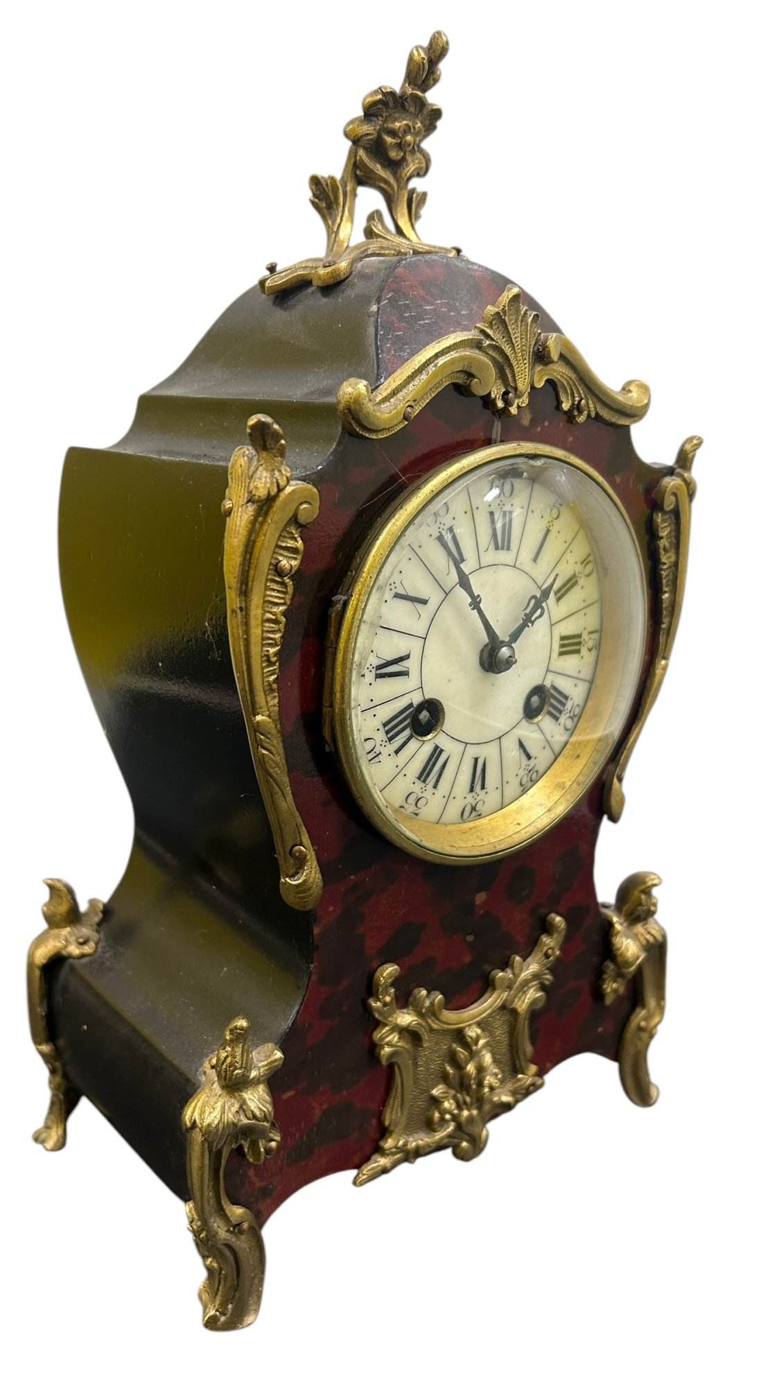 Exquisite Antique French Faux Tortoise shell & Ormolu Boulle Mantle Clock – circa 1890 - Image 6