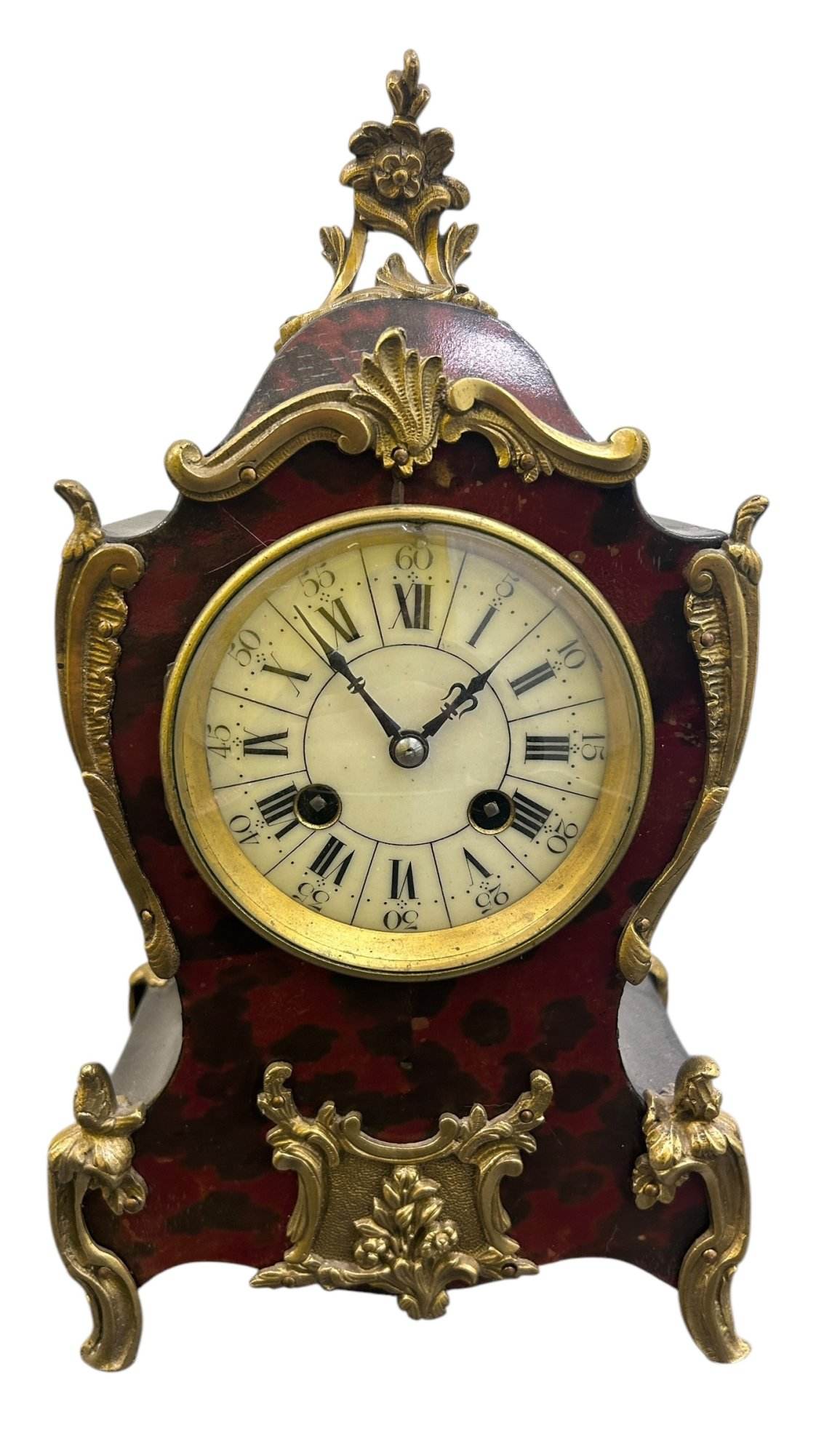 Exquisite Antique French Faux Tortoise shell & Ormolu Boulle Mantle Clock – circa 1890 - Image 7