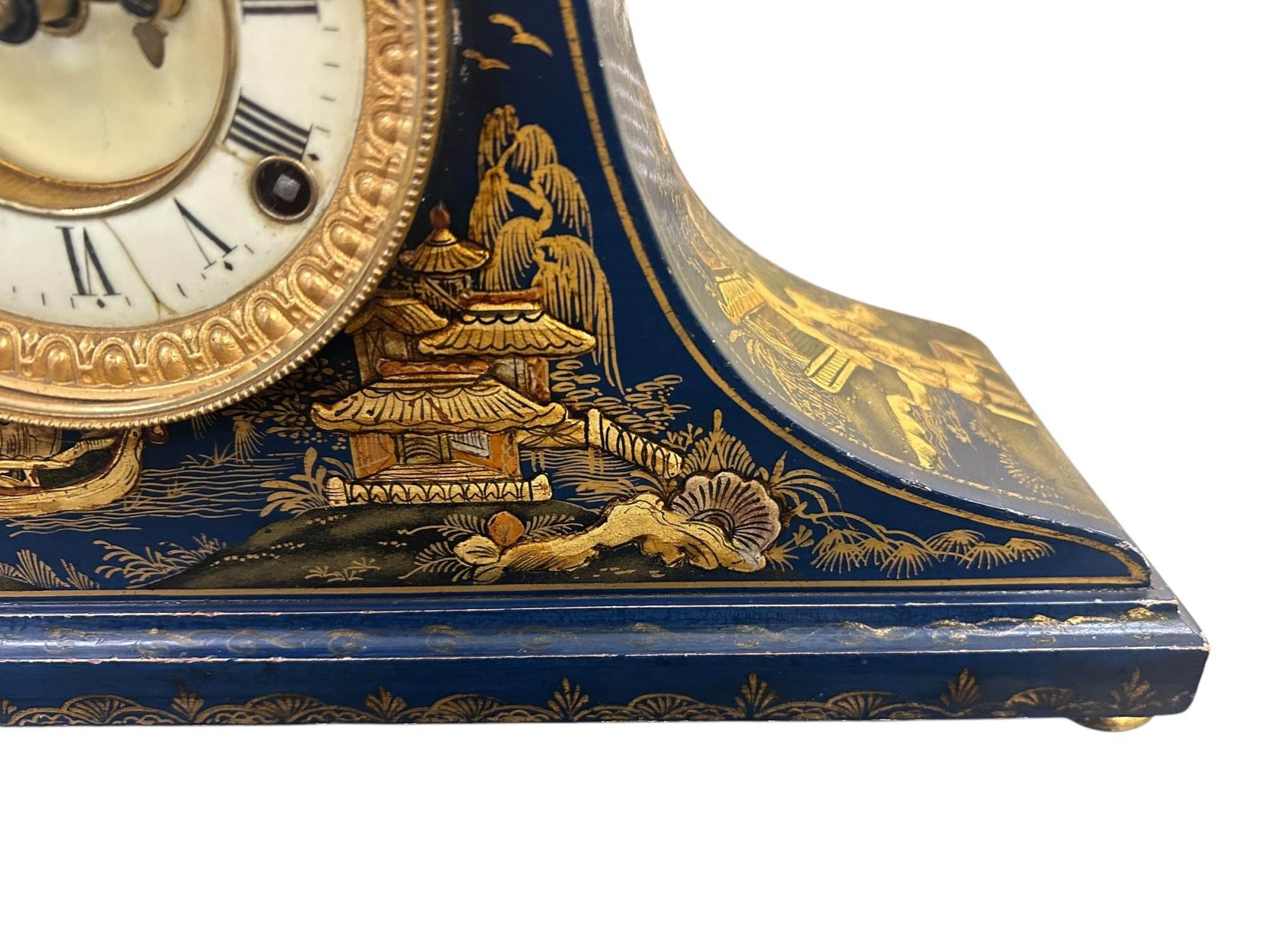 Fantastic Ansonia Coalport Blue Chinoiserie Hat Shaped Mantel Clock - Image 6