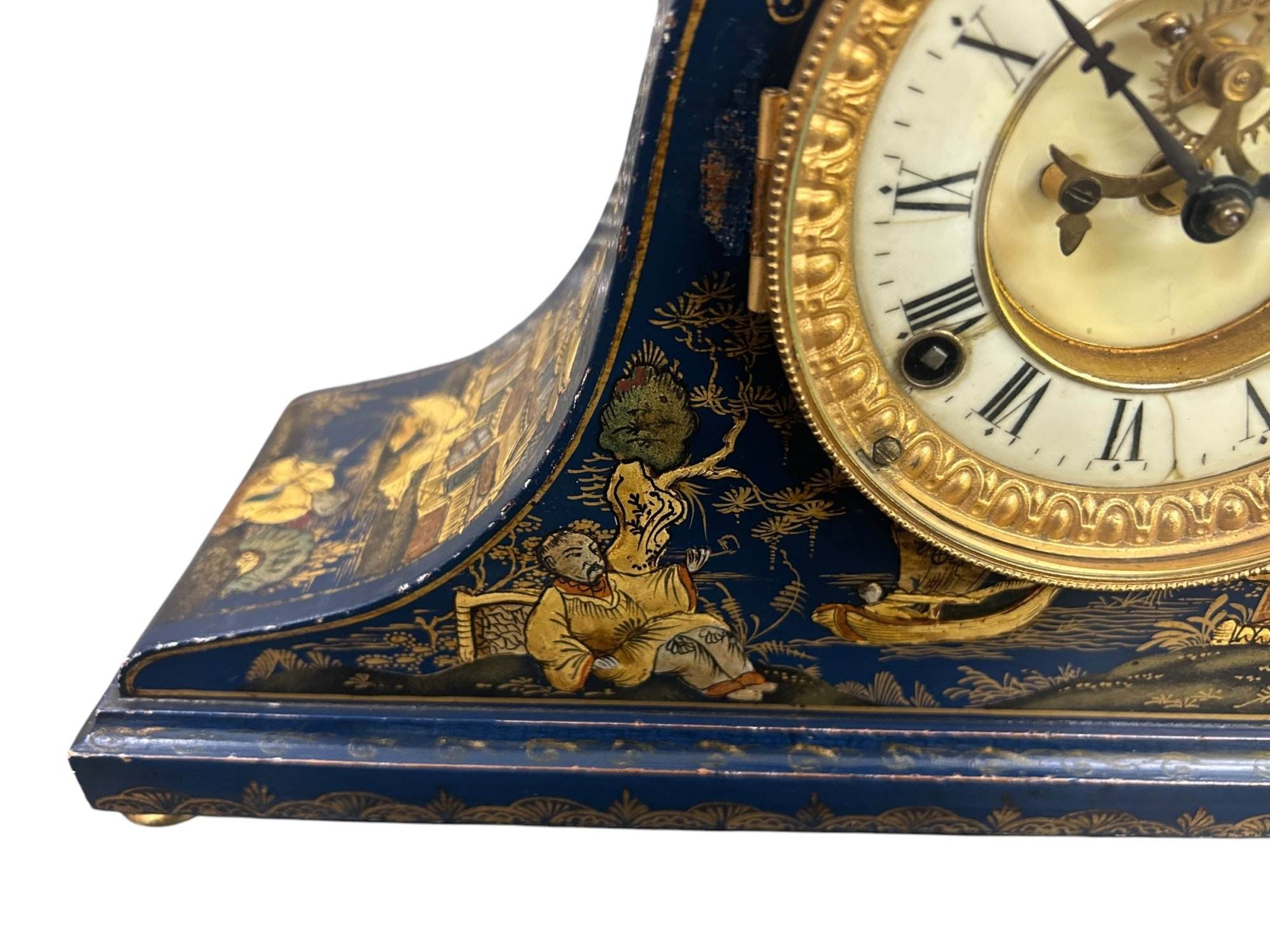 Fantastic Ansonia Coalport Blue Chinoiserie Hat Shaped Mantel Clock - Image 9