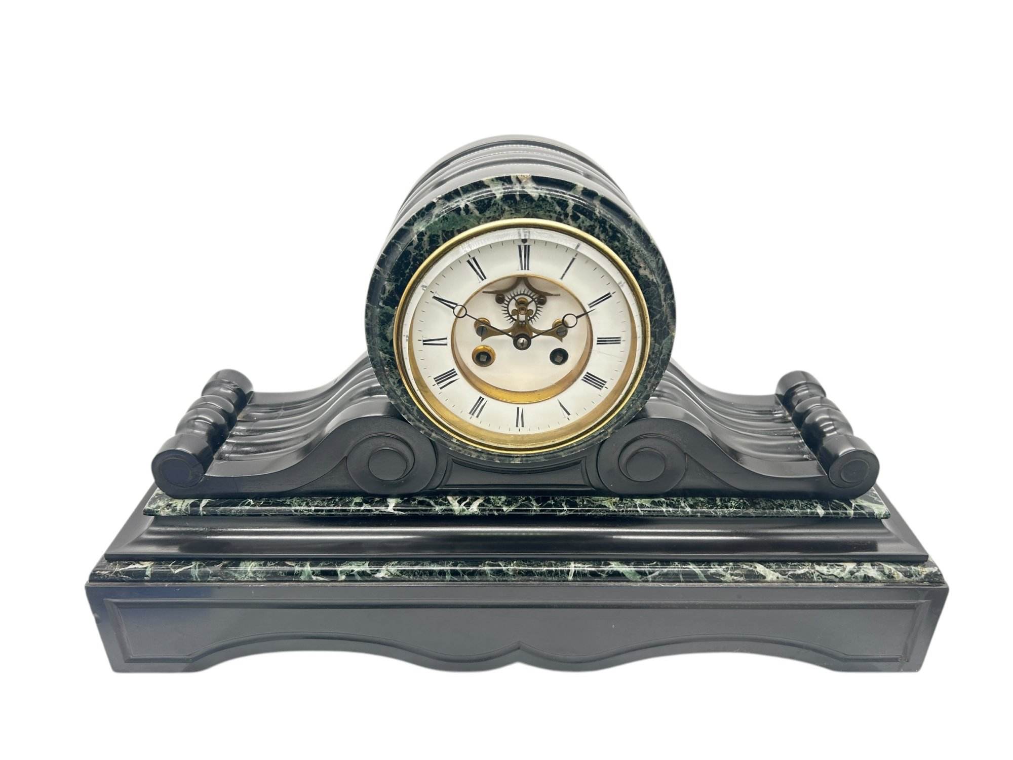 Fabulous Victorian Drum Head Slate & green marble Mantel Clock – ca1870 - Image 10