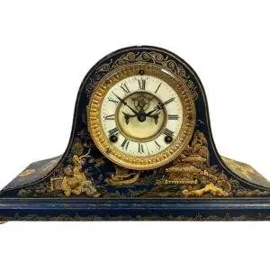 Fantastic Ansonia Coalport Blue Chinoiserie Hat Shaped Mantel Clock