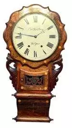 Wonderful Walnut & flame mahogany Drop Dial Wall Clock – ca1900