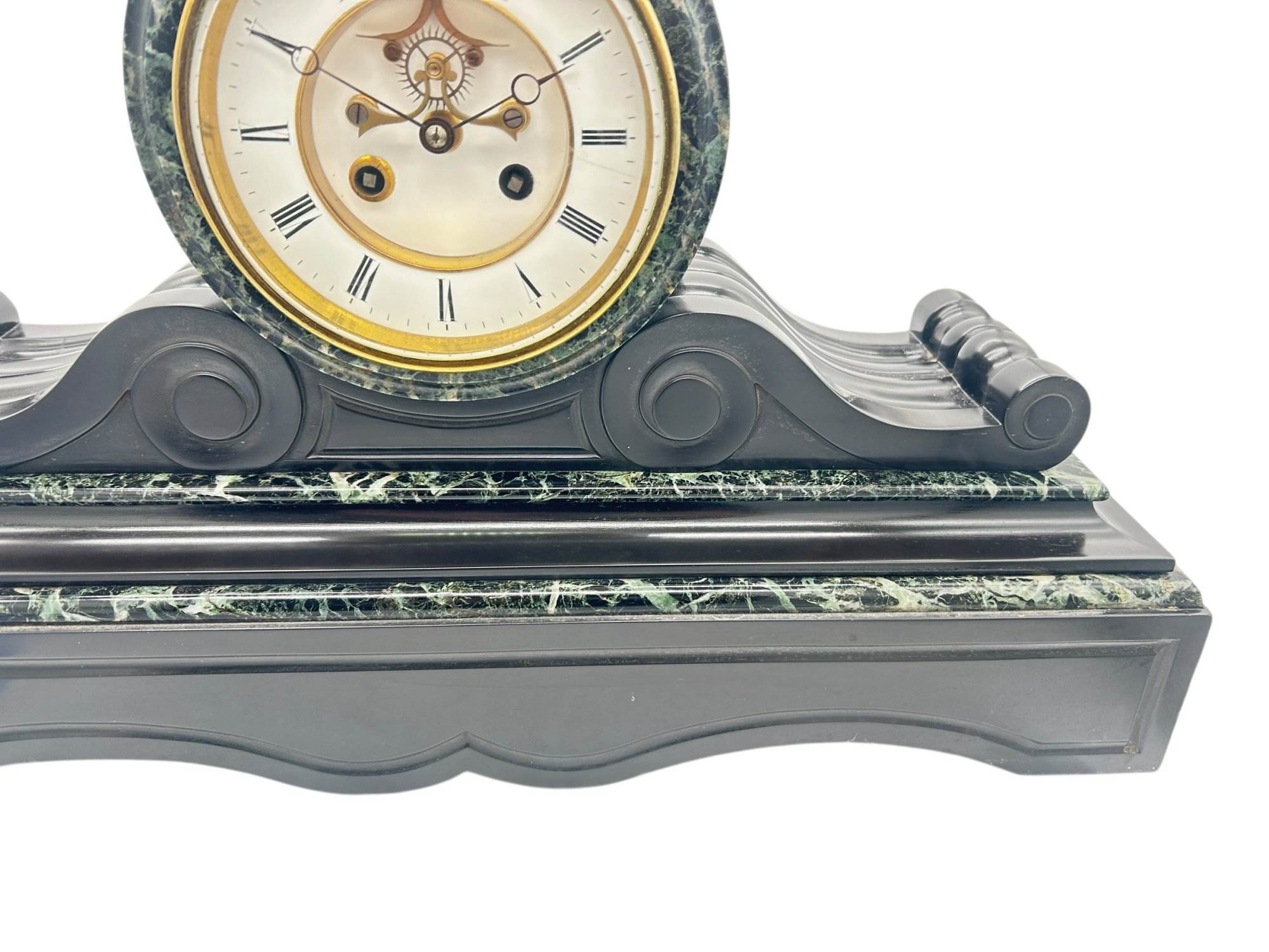 Fabulous Victorian Drum Head Slate & green marble Mantel Clock – ca1870 - Image 13