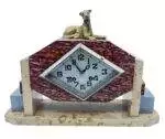 Exquisite French Art Deco Red & Grey Marble Dog Figural Mantel Clock – ca1920