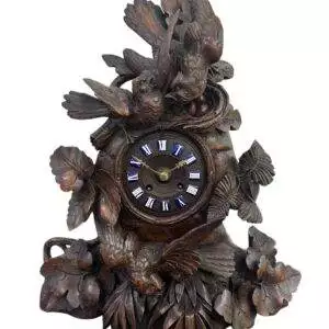 Exquisite carved Bird Black Forest Mantel Clock – ca1900